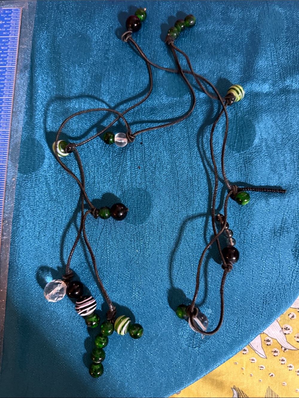 Handcrafted Green Beaded Women's lariat Necklace with Black Accents